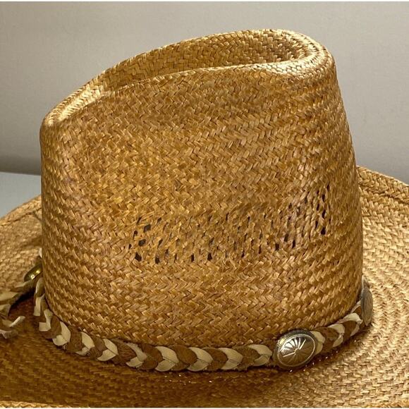 American Hat Co Bushwhacker Straw Hat Size 7 Western Made In Houston Texas USA - Picture 10 of 16